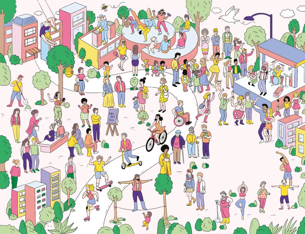 Illustration d'une ville en mouvement
